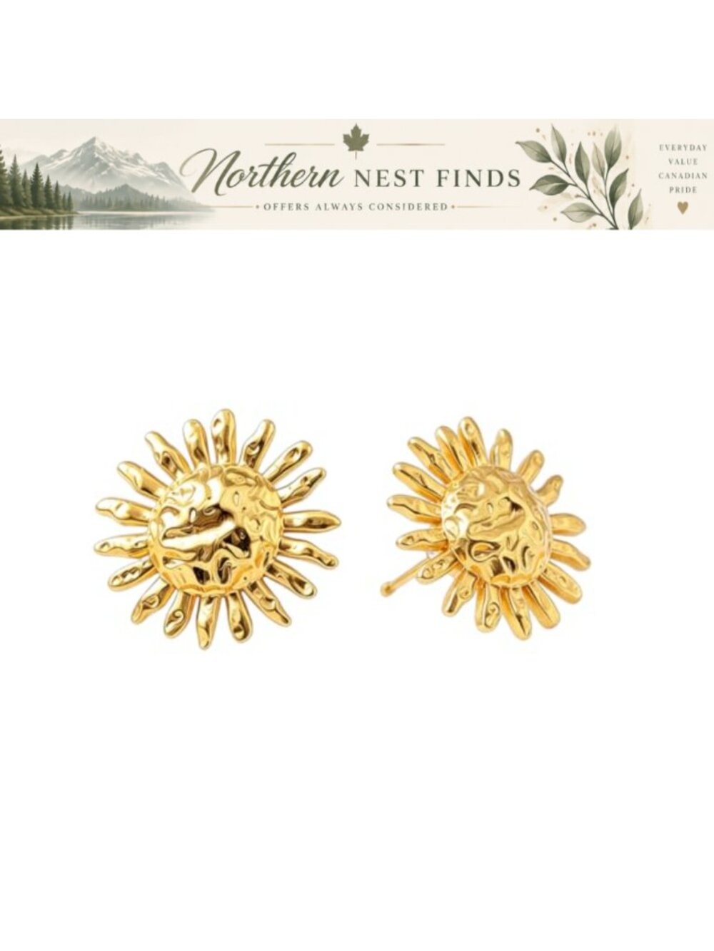 Gold Sun Stud Earrings Women Fashionable Summer Sun Jewelry